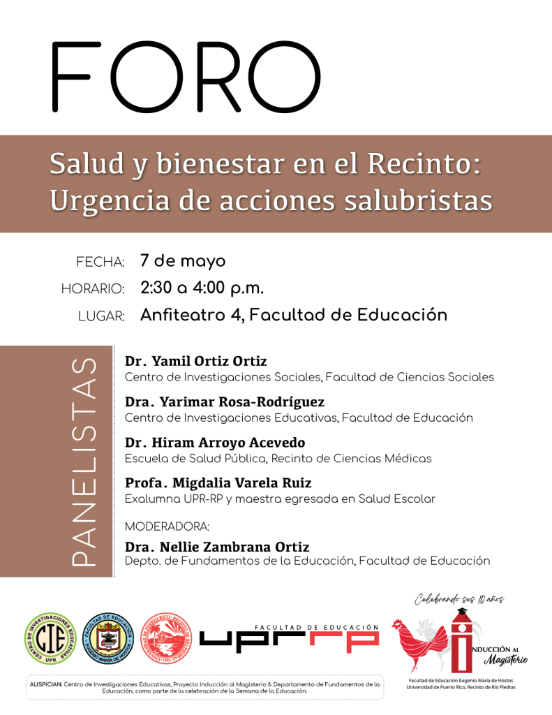 Hoja promocional del Foro - Salud y bienestar en el Recinto: Urgencia de acciones salubristas